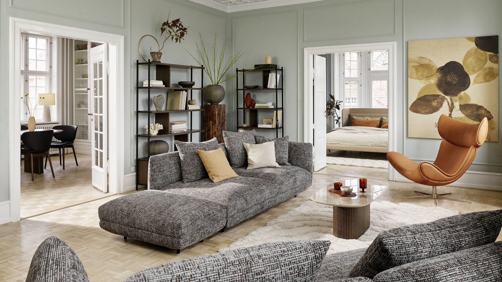 3-местный диван c козеткой Salamanca - Lazio 3097  Lazio серого цвета -  Под заказ в интерьере