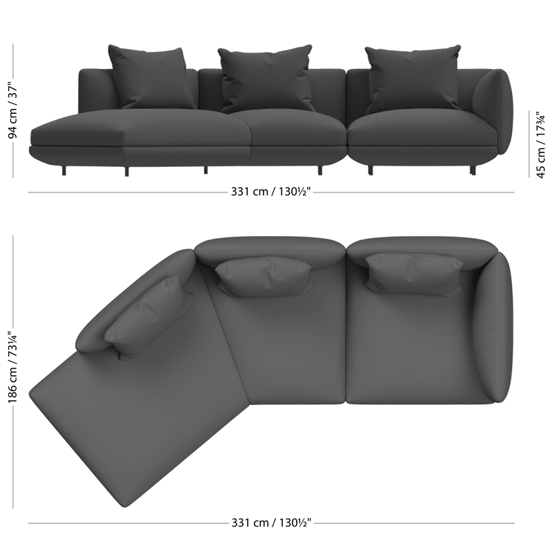 3-местный диван c козеткой Salamanca - Lazio 3097  Lazio серого цвета -  Под заказ